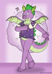 Size: 1024x1449 | Tagged: safe, artist:sparkbolt3020, derpibooru import, spike, dragon, clothes, commission, nightgown, plushie, transformation, transformation sequence, transgender transformation