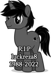 Size: 2418x3467 | Tagged: safe, edit, oc, fake news, implied death, monochrome, rest in peace, simple background, solo, transparent background