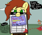 Size: 1200x1000 | Tagged: safe, artist:legendoflink, oc, oc only, oc:postal mare, earth pony, pony, blood, blood on face, blood trail, clothes, dialogue, drawthread, female, fire, looking at you, mare, mouth hold, raised eyebrow, solo, speaking to viewer, sunglasses, valentine's day card