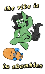 Size: 1660x2736 | Tagged: safe, artist:lunar harmony, ponerpics import, oc, oc:anon filly, female, filly, foal, looking at you, skateboard, solo, vibe