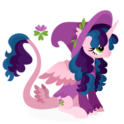 Size: 1024x1024 | Tagged: safe, artist:kabuvee, derpibooru import, oc, alicorn, pony, clothes, cutie mark, female, flower, hat, leonine tail, lineart, mare, simple background, solo, tail, tail wings, transparent background, witch hat