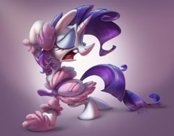 Size: 2048x1606 | Tagged: safe, artist:brdte, derpibooru import, rarity, pony, unicorn, bathrobe, clothes, eyes closed, female, open mouth, pajamas, robe, slippers, solo