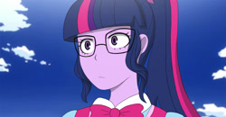 Size: 940x490 | Tagged: safe, artist:elioo, derpibooru import, sci-twi, twilight sparkle, equestria girls, anime style, bust, clothes, crossover, female, my hero academia, portrait, solo, style emulation