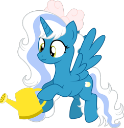 Size: 1321x1360 | Tagged: safe, artist:littlejurnalina, derpibooru import, oc, oc:fleurbelle, alicorn, pony, bow, female, hair bow, mare, simple background, solo, transparent background, watering can