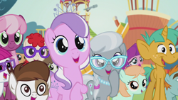 Size: 1280x720 | Tagged: safe, derpibooru import, screencap, cheerilee, diamond tiara, first base, lily longsocks, little red, peach fuzz, pipsqueak, silver spoon, snails, snips, super funk, twist, earth pony, pegasus, pony, unicorn, crusaders of the lost mark, season 5, colt, cute, diamondbetes, diasnails, excited, female, filly, foal, happy, looking at you, male, mare, reaction image, silverbetes, smiling, smiling at you