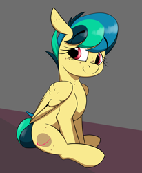 Size: 2536x3080 | Tagged: safe, artist:arume_lux, derpibooru import, oc, oc only, oc:apogee, pegasus, pony, female, filly, foal, freckles, redraw, sitting, solo, teenager