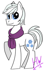Size: 571x912 | Tagged: safe, artist:humanymcduck56, derpibooru import, double diamond, earth pony, pony, clothes, looking at you, male, raised hoof, raised leg, scarf, simple background, solo, white background
