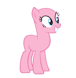 Size: 4002x4096 | Tagged: safe, artist:annesbouquetofflowers53, derpibooru import, earth pony, pony, g4, bald, base, blue eyes, female, full body, grin, hooves, mare, pink coat, simple background, smiling, solo, standing, transparent background