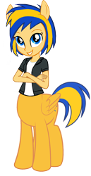 Size: 1128x2178 | Tagged: safe, artist:205tob, derpibooru import, oc, oc:flare spark, centaur, taur, equestria girls, clothes, crossed arms, cute, female, jacket, looking at you, shirt, simple background, smiling, solo, transparent background