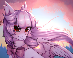 Size: 1473x1169 | Tagged: safe, artist:kaitowivil, derpibooru import, oc, oc:ophelia, hippogriff, cherry blossoms, clothes, cute, flower, flower blossom, pink, school uniform, solo, sunset