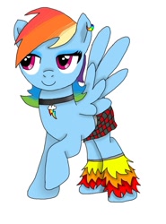 Size: 792x1070 | Tagged: safe, artist:loki-do, derpibooru import, rainbow dash, pegasus, pony, choker, clothes, ear piercing, female, mare, piercing, simple background, skirt, solo, white background