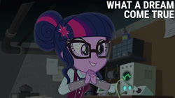 Size: 1280x720 | Tagged: safe, derpibooru import, edit, edited screencap, editor:quoterific, screencap, sci-twi, twilight sparkle, equestria girls, friendship games, female, glasses, smiling, solo, text