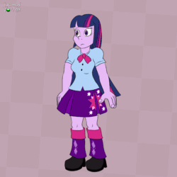Size: 800x800 | Tagged: safe, artist:domedvortex, derpibooru import, twilight sparkle, twilight sparkle (alicorn), alicorn, human, equestria girls, animated, caroling, clothes, derp, gif, humanized, hypnosis, hypnotized, long dress, long skirt, skirt, solo, transformation, transforming clothes