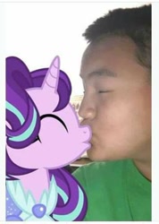 Size: 364x511 | Tagged: artist needed, safe, derpibooru import, starlight glimmer, human, pony, unicorn, clothes, dress, human on pony action, interspecies, irl, irl human, kissing, photo, ponies in real life, vector