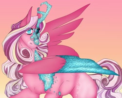 Size: 2048x1658 | Tagged: safe, artist:inisealga, derpibooru import, princess cadance, alicorn, crystal pony, pony, alternate design, crystal, crystallized, female, mare, multicolored hair, multicolored mane, multicolored tail, redesign, solo, spread wings, tail, wing fluff, wings