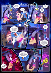 Size: 3259x4607 | Tagged: safe, artist:estories, derpibooru import, discord, oc, oc:alice goldenfeather, draconequus, pegasus, pony, comic:nevermore, blushing, comic, crying, female, high res, male, mare, pain, pegasus oc, speech bubble, wings