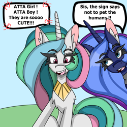 Size: 5000x5000 | Tagged: safe, artist:cuddlelamb, derpibooru import, princess celestia, princess luna, alicorn, pony, absurd resolution, duo, duo female, eyebrows, eyebrows visible through hair, female, mare, open mouth, open smile, royal sisters, siblings, sisters, smiling, speech bubble