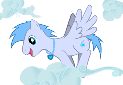 Size: 918x640 | Tagged: safe, artist:zettalux, derpibooru import, oc, oc only, oc:zettalux, pegasus, pony, cloud, heart, jewelry, male, necklace, pendant, simple background, smiling, spread wings, stallion, transparent background, wings