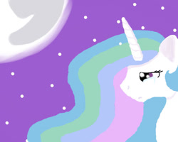 Size: 782x627 | Tagged: safe, artist:budinska, derpibooru import, princess celestia, alicorn, crying, female, mare, mare in the moon, moon, night, night sky, sad, sky, solo