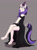 Size: 1280x1708 | Tagged: safe, artist:imperiialfrost, derpibooru import, oc, oc only, oc:wintertide frost, anthro, kirin, anthro oc, barefoot, black dress, clothes, dress, feet, female, gray background, kirin oc, looking back, looking over shoulder, side slit, simple background, sitting, smiling, solo, toes, total sideslit