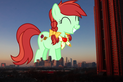 Size: 1960x1307 | Tagged: safe, artist:jaredking779, artist:lunarina, derpibooru import, candy apples, earth pony, pony, apple family member, dallas, female, giant pony, giant/macro earth pony, giantess, highrise ponies, irl, macro, mare, mega giant, photo, ponies in real life, texas