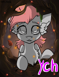 Size: 820x1075 | Tagged: safe, artist:yuris, derpibooru import, oc, pony, advertisement, auction, auction open, commission, forest, hollow, smiling, solo, wood, ych sketch