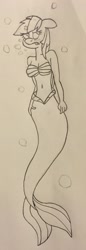 Size: 1127x3264 | Tagged: safe, artist:lunahazacookie, derpibooru import, rainbow dash, anthro, mermaid, bikini, clothes, lineart, mermaidized, species swap, swimsuit, traditional art, underwater, water