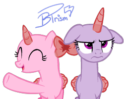 Size: 746x596 | Tagged: safe, artist:brush-prism, derpibooru import, oc, oc only, alicorn, pony, alicorn oc, base, duo, ears, floppy ears, frown, horn, simple background, smiling, transparent background, underhoof, wings