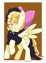 Size: 1952x2640 | Tagged: safe, artist:leo19969525, derpibooru import, songbird serenade, pegasus, pony, g4, my little pony: the movie, blushing, bow, brown background, clothes, cute, ears, ears up, female, mane, mare, microphone, open mouth, open smile, simple background, smiling, solo, songbetes, spread wings, tail, wings