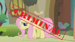 Size: 1000x563 | Tagged: safe, derpibooru import, edit, edited screencap, screencap, fluttershy, parasprite, pegasus, pony, swarm of the century, doorway, embarrassed, female, fluttershy's cottage, flying, mare, pillow, solo, text