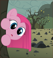 Size: 2457x2689 | Tagged: safe, artist:goodwinn, derpibooru import, pinkie pie, earth pony, pony, curious, cute, cuteamena, diapinkes, female, filly, foal, peeking, pinkamena diane pie, rock farm, solo