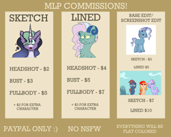 Size: 5000x4000 | Tagged: safe, artist:fuckomcfuck, derpibooru import, oc, oc:aries, oc:aurora, oc:beholder, oc:monsoon, oc:nightfall, oc:orchard dash, alicorn, earth pony, pegasus, pony, unicorn, advertisement, commission, commission info