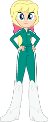 Size: 495x1262 | Tagged: safe, artist:legobuilder100, derpibooru import, megan williams, equestria girls, clothes, happy, long sleeves, simple background, solo, squid game, suit, transparent background