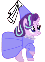 Size: 720x988 | Tagged: safe, artist:darlycatmake, derpibooru import, starlight glimmer, pony, unicorn, clothes, female, grin, happy, hat, hennin, long sleeves, looking up, nervous, nervous grin, princess, princess starlight glimmer, simple background, smiling, solo, transparent background