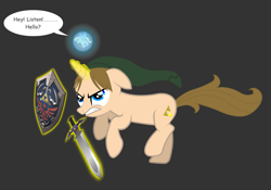 Size: 2927x2049 | Tagged: safe, artist:blanishna, derpibooru import, derpy hooves, pony, unicorn, 2012, high res, link, magic, magic aura, speech bubble, telekinesis, the legend of zelda