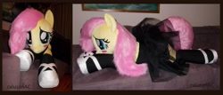 Size: 4264x1824 | Tagged: safe, artist:calusariac, derpibooru import, fluttershy, pony, clothes, irl, lying down, photo, plushie, prone, solo, tutu