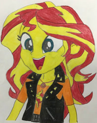 Size: 1280x1626 | Tagged: safe, artist:legobuilder100, derpibooru import, sunset shimmer, equestria girls, cute, drawing, happy, open mouth, shimmerbetes, solo, traditional art