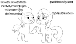 Size: 540x311 | Tagged: safe, artist:gli-duo-quaver, derpibooru import, rumble, sweetie belle, pegasus, pony, unicorn, colt, female, filly, foal, holding hooves, male, rumbelle, shipping, shipping denied, straight, text