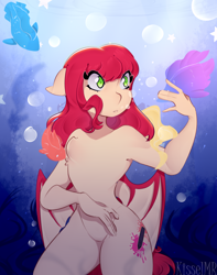 Size: 1632x2074 | Tagged: safe, artist:kisselmr, derpibooru import, oc, oc only, oc:airi, anthro, bat pony, fish, bubble, commission, ocean, seaweed, solo, underwater, water