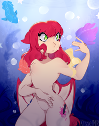 Size: 1632x2074 | Tagged: safe, artist:kisselmr, derpibooru import, oc, oc only, oc:airi, anthro, bat pony, fish, bubble, commission, ocean, seaweed, solo, underwater, water