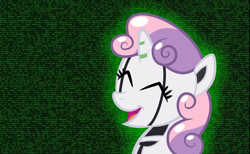 Size: 1540x951 | Tagged: safe, artist:java--jive, derpibooru import, sweetie belle, sweetie bot, pony, robot, robot pony, unicorn, binary, eyes closed, female, filly, foal, horn, numbers, smiling, wallpaper