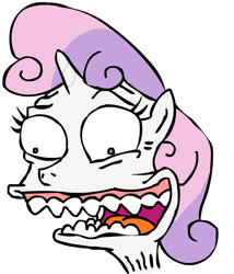 Size: 591x690 | Tagged: safe, artist:corwin, derpibooru import, sweetie belle, pony, unicorn, creepy, cursed image, female, mr. burns, simple background, simpsons did it, smiling, teeth, the simpsons, white background