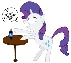 Size: 1200x1050 | Tagged: safe, artist:corwin, derpibooru import, rarity, pony, unicorn, 2012, female, pepsi, simple background, soda, solo, white background