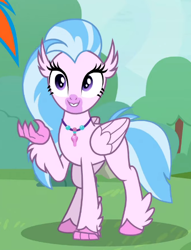 Size: 420x551 | Tagged: safe, derpibooru import, screencap, rainbow dash, silverstream, classical hippogriff, hippogriff, pegasus, pony, uprooted, cropped, cute, diastreamies, offscreen character, solo focus