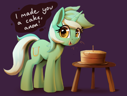 Size: 2100x1600 | Tagged: safe, artist:thebatfang, derpibooru import, lyra heartstrings, pony, unicorn, cake, cute, female, food, full body, implied anon, l.u.l.s., looking at you, lyrabetes, mare, messy mouth, solo, stool, talking to viewer