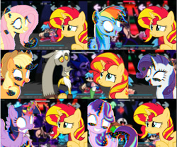 Size: 1387x1155 | Tagged: safe, derpibooru import, applejack, discord, fluttershy, rainbow dash, rarity, starlight glimmer, sunset shimmer, twilight sparkle, alicorn, earth pony, pegasus, pony, unicorn, pibby, youtuber:androsonic2