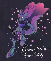 Size: 2500x3000 | Tagged: safe, artist:ilaac_art, derpibooru import, oc, oc:verattano, anthro, earth pony, undead, armor, cape, clothes, commission, crown, glowing, jewelry, regalia, simple background, solo, sword, weapon