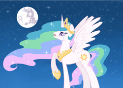 Size: 1024x739 | Tagged: safe, artist:luciekj, derpibooru import, princess celestia, alicorn, pony, 2014, crying, female, mare, mare in the moon, moon, raised hoof, raised leg