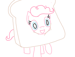 Size: 1300x1000 | Tagged: safe, artist:purblehoers, derpibooru import, pinkie pie, earth pony, pony, bread, bread head, female, food, looking at you, mare, ms paint, raised hoof, raised leg, simple background, smiling, solo, white background