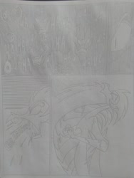 Size: 1944x2592 | Tagged: safe, artist:princebluemoon3, derpibooru import, oc, oc only, oc:rainbow tashie, dragon, comic:the chaos within us, angry, black and white, breathing, canterlot, canterlot castle, castle, claw, comic, commissioner:bigonionbean, dragoness, evil, evil grin, female, grayscale, grin, high res, inhaling, laughing, magic, monochrome, roar, smiling, snout, species swap, traditional art, writer:bigonionbean